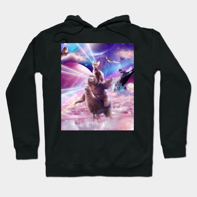 Laser Eyes Space Cat On Sloth Llama - Rainbow Hoodie by Random Galaxy